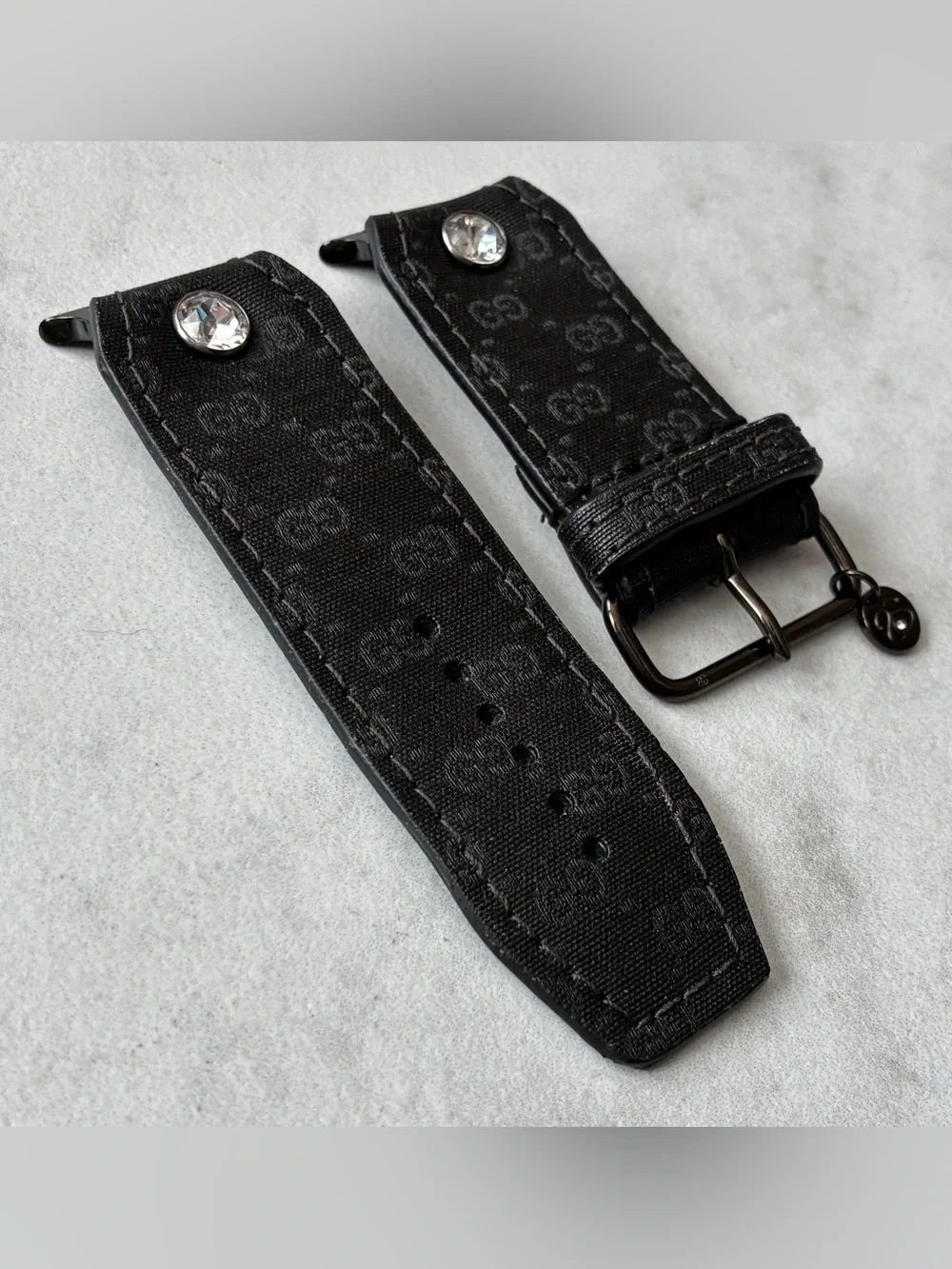 Spark*l Authentic Upcycled Micro GG Black Sivella Apple Watch Band - Size 2